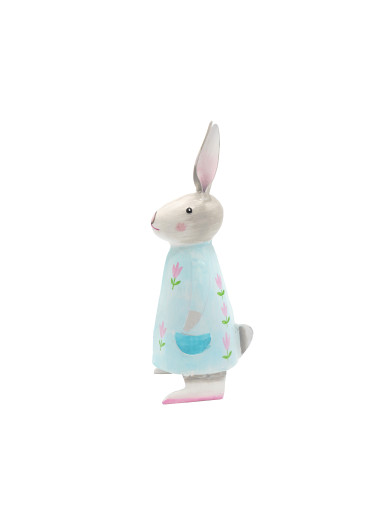 Metall Hase Nancy mittel hellblau mit Tulpen H 22 cm