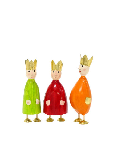 Metall Könige 3er Set "Kaspar, Melchior & Balthasar" S rot, grün und orange mit Schlaggold