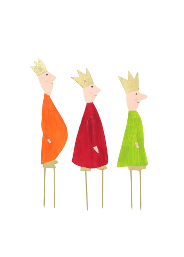 Metall Heilige Drei Könige 3er Set rot, grün und orange mit Schlaggold zum Stecken