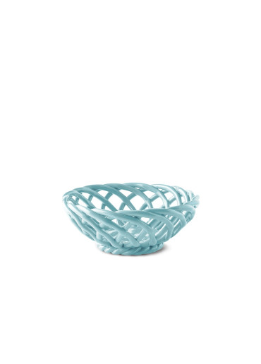 OCTAEVO handgeflochtener Keramik Korb "Sicilia" Ø19 cm hellblau