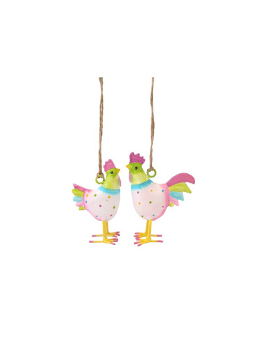 Metall Hahn & Huhn mini zum Hängen (Variante 2)