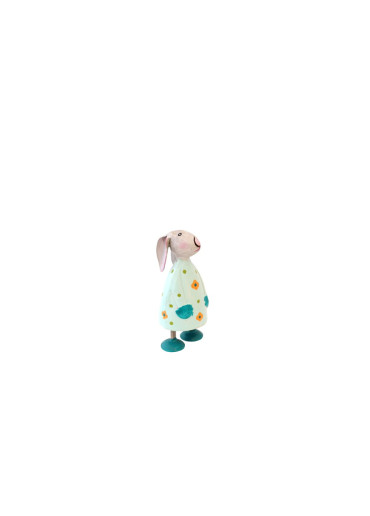 Metall Hase Betty mini hellblau mit Blümchen H 8 cm