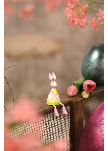 Metall Hase Emmi Kantenhocker XS rosa-apfelgrün