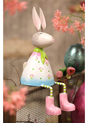 Metall Hase Sally Kantenhocker L rosa-türkisblau