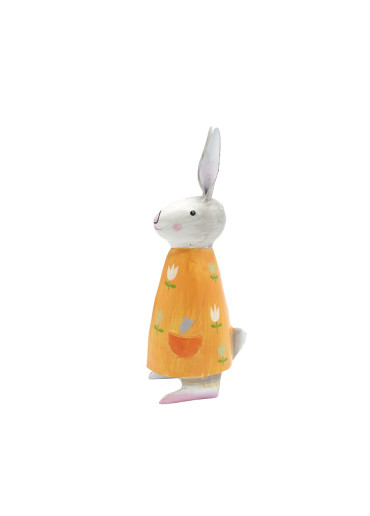 Metall Hase Nancy mittel orange mit Tulpen H 22 cm