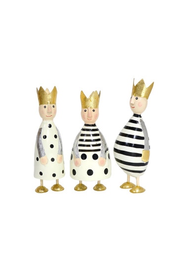 Metall Könige 3er Set "Kaspar, Melchior & Balthasar" S Creme/Schwarz mit Schlaggold