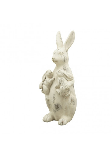 Vintage Osterfigur "Hasenmama mit Kinder" cremeweiß groß H 35 cm