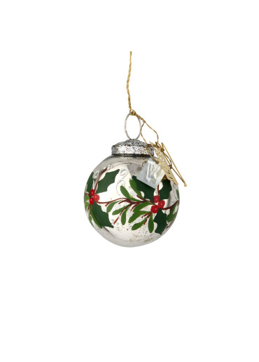 WALTHER & CO Christbaumkugel "Christmas Holly" altsilber Ø 7 cm